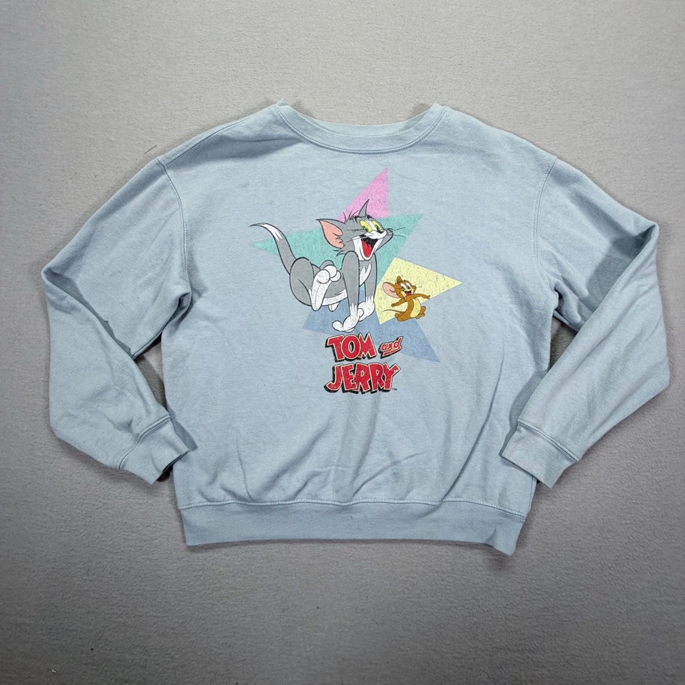 Tom and Jerry Sweatshirt Womens M Good Blue Graphic Fleece‎ Pullover Crewneck